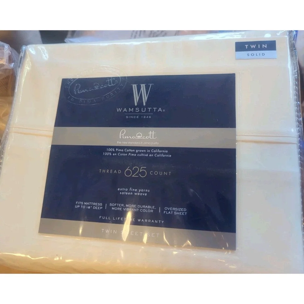 Wamsutta PimaCott 625 Thread Count Twin Sheet Set Ivory 100% Pima Cotton NIP